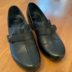 Black Dansko Tamara Leather buckle clogs